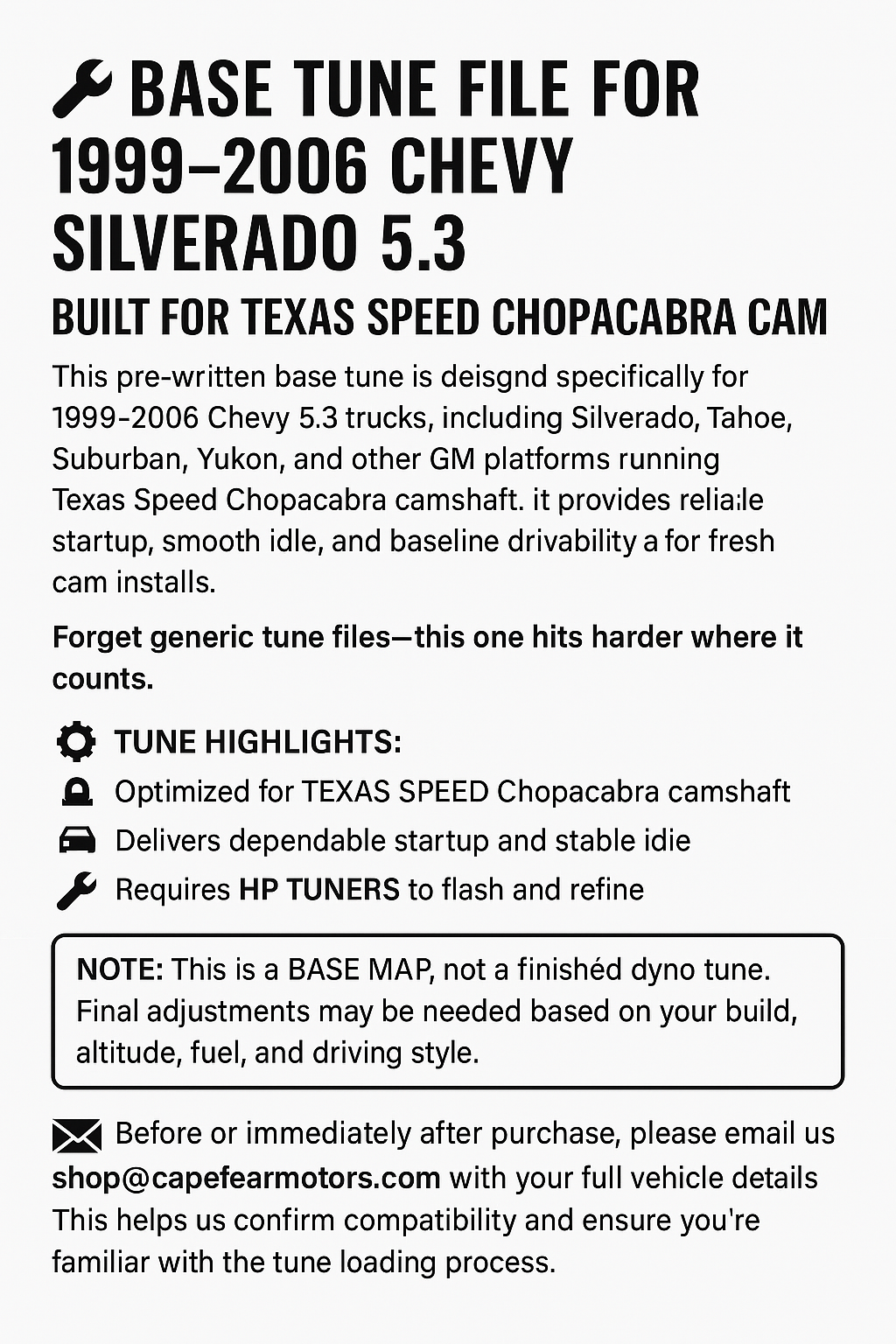 1999-2006 Chevy Silverado (Tahoe, Suburban, Yukon, Sierra, 5.3, ETC |  Chopacabra Cam Pre-Written Tune Files | HP Tuners, Pre-Built Tune Files | HP Tuners Required